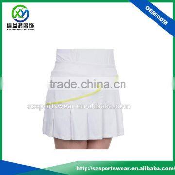 OEM White Color With Yellow Tape Stretchy Waistband Women Pleated Golf Skort