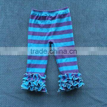 XF-063 cheap purple and blue color Stripe baby girls triple ruffle bottom pants