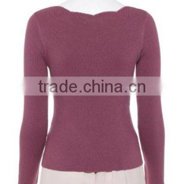 Popular V Neck Fitted Knit Pullover Mature Women in Tight Sweater With Knot photo-2