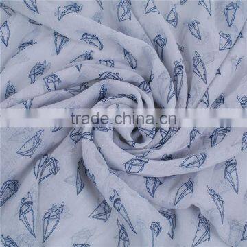 Voile Scarves & Wraps Rectangle White Deep Blue Sailing Boat Scarf Made In China photo-3