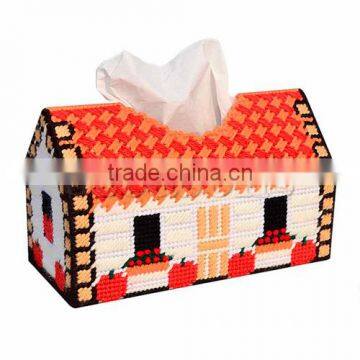 Hot Sale Multicolor House Pattern Plastic & Cotton Tissue Box Cross Stitch