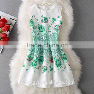 dream green rose cheery women printed A line dress/sym rose multi design sleeveless A line dress skirt