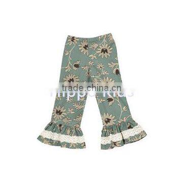 Cheap wholesale children clothing usa girls icing ruffle leggings aqua floral pants