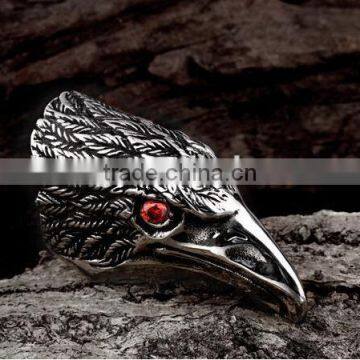 Men's Antique Black 316 S. Steel Eagle Head Ruby Eye Vintage Casted Spiker Punk Ring photo-3