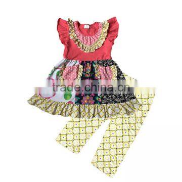 Girls quatrefoil yellow pant And Tunic Boutique flutter sleeve kids modeling clothes custom design wholesale clothing for kids