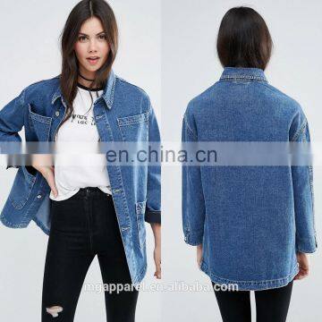 Fashion denim jacket women longline workwear jean jacket wholesale