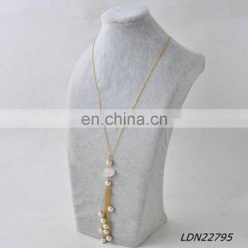 Rose quartz and pearls pendant necklace fashion gold necklace jewelry