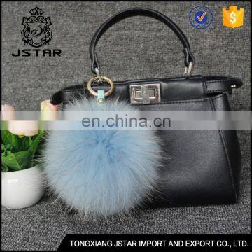 High quality genuine fur ball pom pom keychain