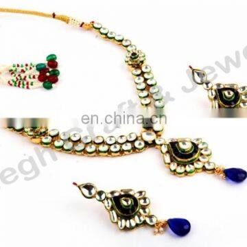 Wholesale Gold plated Kundan Jewelry-Heavy real kundan Necklace set-Indian Traditional Kundan bridal jewellery