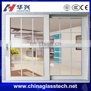 China top brand no distortion pvc/upvc profile tempered glass sliding door iron grill design