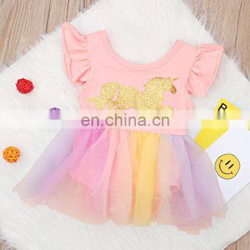 Lovely Romper Sleeveless Summer Golden Horse Rainbow Guazy Ruffle Baby Romper