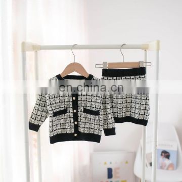 2020 autumn and winter new products girls plaid suit children sweater short skirt two-piece suit