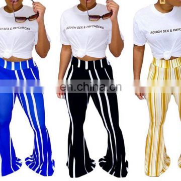 INS Latest Women 2020 Autumn Hot Selling Fashion Striped Printed Bell-Bottomed Pants High Waist Skinny Bodycon Flared Trousers