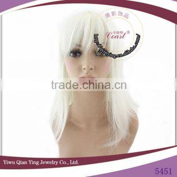 long straight high quality cheap white cosplay synthetic hair wig