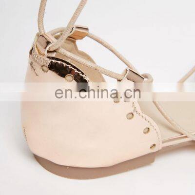 Women Point Toe Scalloped Design Lace up Ladies Flat Sandals Shoe photo-3