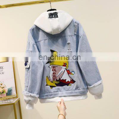 Wholesale New Cartoon Print Student Denim Jacket Female Temperament Casual Jacket Student Spring and Autumn Jacket photo-3