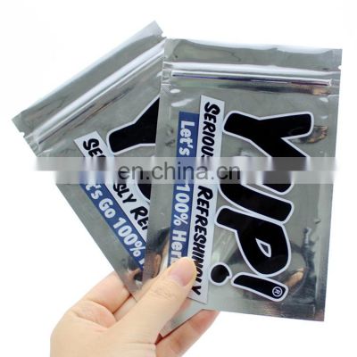 Custom design mylar bag shiny silver aluminum foil 1/8 oz 1/4 oz 1/2 oz ziplock bag