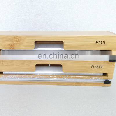 Bamboo Stretch Cling Wrap Dispenser Foil Dispenser Organizer for Kitchen Drawer Cling Wrap Dispenser with Cutter