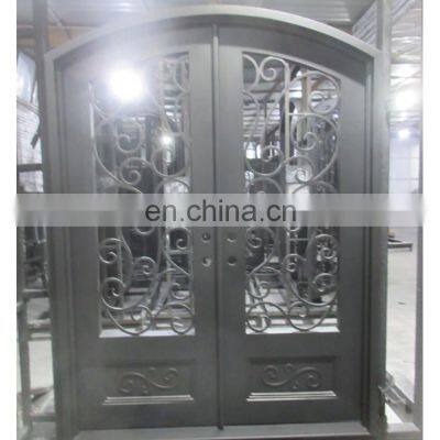 Round steel high security  home exterior craftsman wrought iron double arched front entrance door