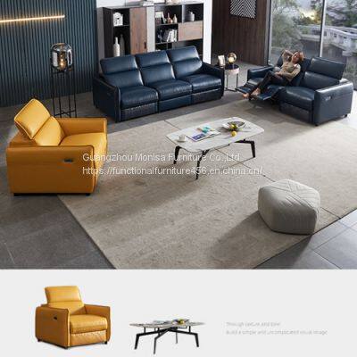 Italian-Style Sofa Electric Multi-Function Modern Living Room Combination Furniture Light Luxury Three-Seat In-Line Sofa Combination