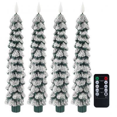 3D Wick Wax Christmas Tree Long Warm White Remote Flameless Led Taper Candles with Remote Control