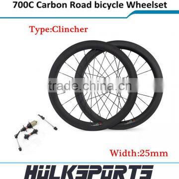 New fashion 25mm Width Carbon Wheels Clincher 60mm Straight Pull Wheelset topsell high TG resin wheelset