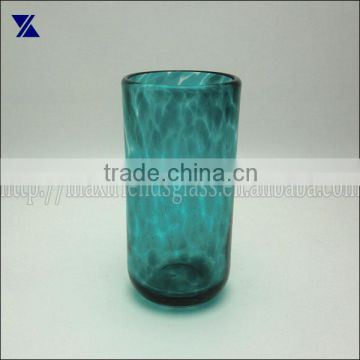 hand blown mottled blue glass tumbler