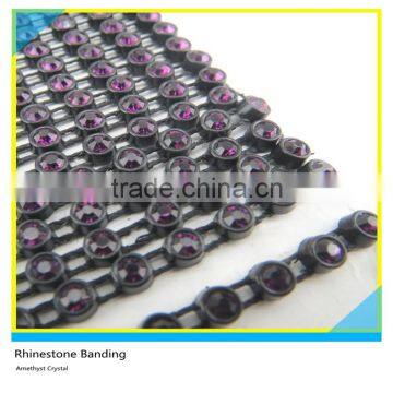 Rhinestone Plastic Trimming Sew on Ss10 3mm Amethyst Black Banding 1x180 Pcs 10 Yards