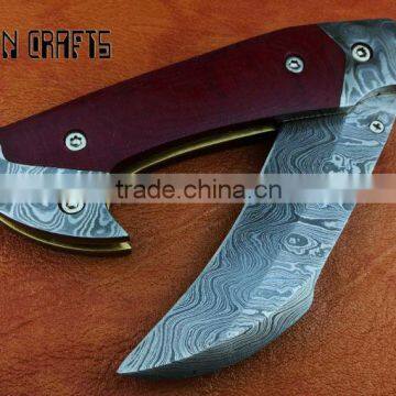 udk f97" custom handmade Damascus folding knife / pocket knife with beautiful color wood handle