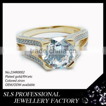 China Jewelry Factory Wholesale 925 Sterling Silver Rings Plated Gold Big Stone Silver Wedding Ring photo-2