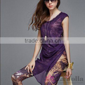 2016 Summer Fashion Ladies Leopard False Two-piece Sexy Short Sleeves T-shirt 137