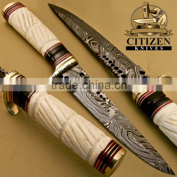 CITIZEN KNIVES, BEAUTIFUL CUSTOM HAND MADE DAMASCUS STEEL HUNTING BOWIE KNIFE