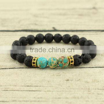 BRP1303 Hot sale fashion blue imperial jasper stretch bracelet,black lava bracelet,stone stacking bracelet