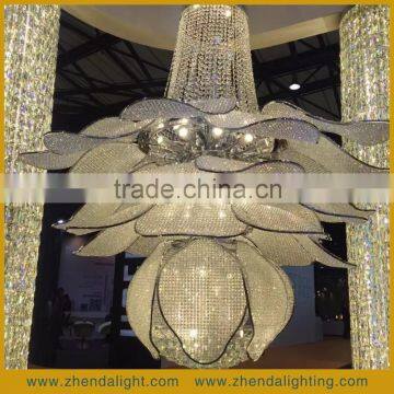 Decorative Fashion Lotus Flower Shape K9 Crystal Pendent Hotel Lobby Chandelier