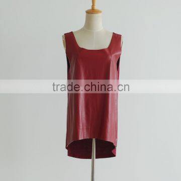 China Factory Sexy Red Color PU Blouse Leather Tank Tops photo-2