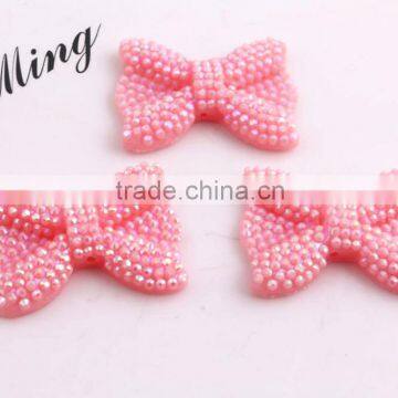 21x28MM Pink AB Color Custom Color Accept Retail Sale High Quality Resin Rhinestone Bows Beads for Necklace Jewelry