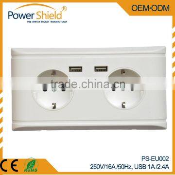 Germany Deutschland type 2 Gang Wall Schuko Socket outlet 2 USB outlet 2.1A TUV Report for Hotel/Home/Airport /Residential
