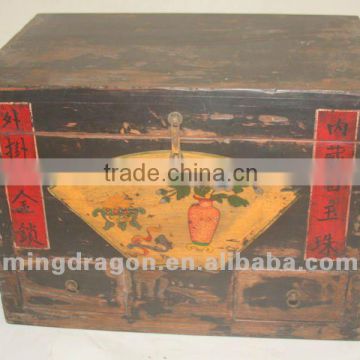 Chinese antique furniture pine wood shanxi black painting Chest