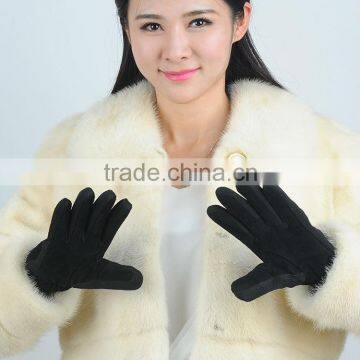 normal length black color girls suede gloves for gifts