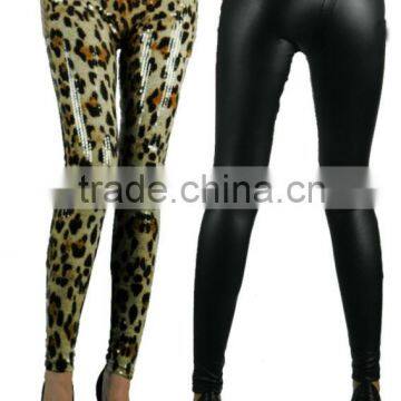 stretch leather leopard sequin leggings