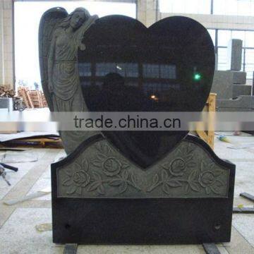 European style angel heart rose carving granite tombstone