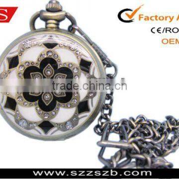 Skeleton Small Pocket Watch Chain Quartz Half Hunter Antique Look Value Quality