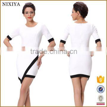 Fashion Sexy Women Ladies Short Sleeve Stretch Bodycon Package Hip Party Club Asymmetric Hem Mini Dress