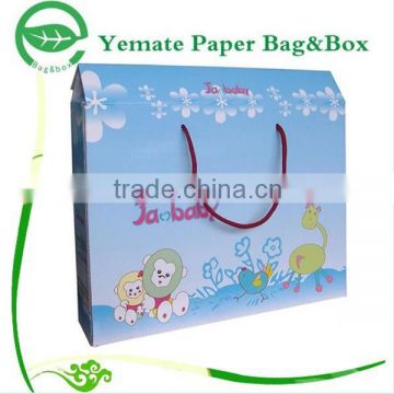 high quality custom printed decorative paper cardboard baby clothes packaging box bag with twisted handle