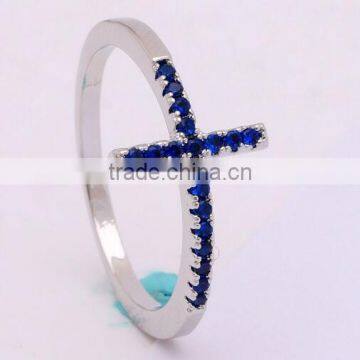 Fashion Women's Elegant Opal Cross Ring/AAA Ziron 925 Sterling Silver CZ Sideways Cross Rings photo-3