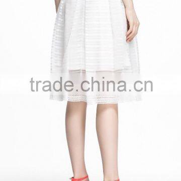 Hot! 2016 Wholesale Fashion White Midi Skater Skirt With Mesh Insert photo-4