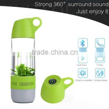 portable sport water bottle with bluetooth speaker and compass