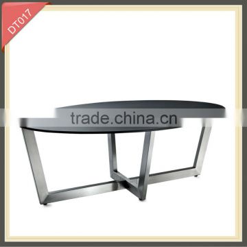 modern oval metal high gloss tempered glass dining table set