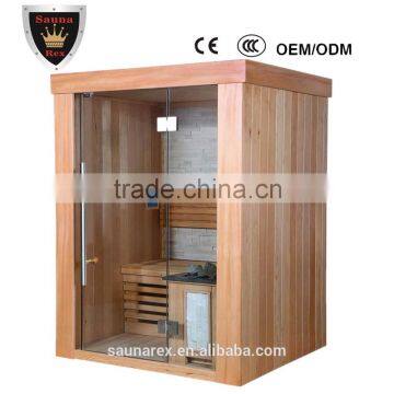 Luxury sauna room with glass