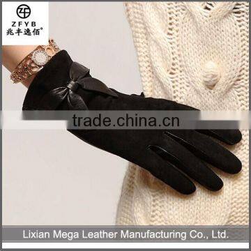 China supplier Women Wearing black colors sheepsuede Leather Glove